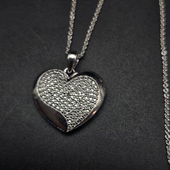 FAS Diamond Chip Heart Necklace Pendant Silver Tone - Picture 1 of 12